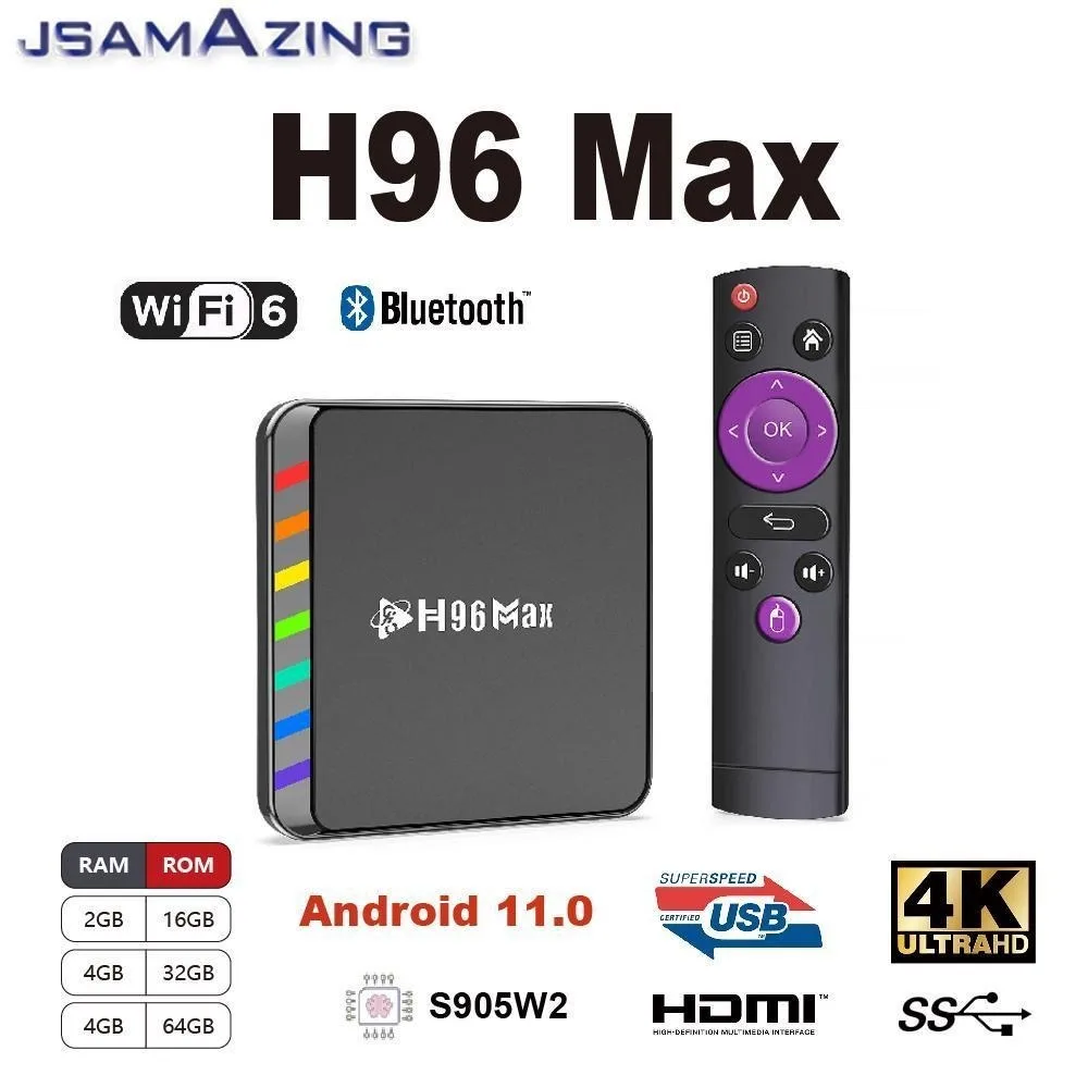 H96 Max S905W2 스마트 TV 박스 안드로이드 11.0 2.4g& 5g Wifi 6 S905W2 쿼드 코어 ARM Cortex A35 BT 5.0 16g 32gb 64gb 셋톱박스