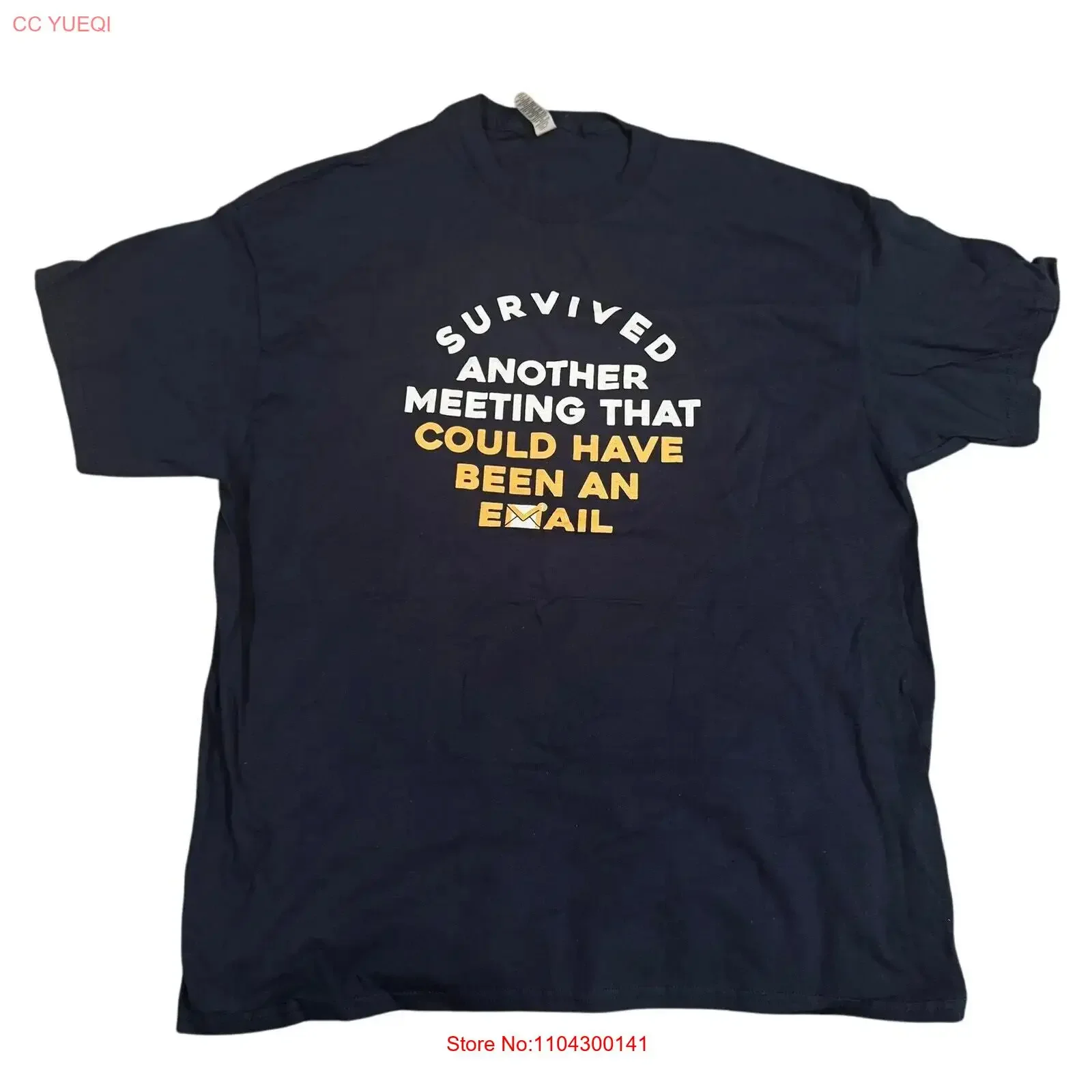 Survived Another Meeting Joke T Shirt in Blue Size XL vintage Washed fashion homme Stretched Stylish Top For Everyday Wear