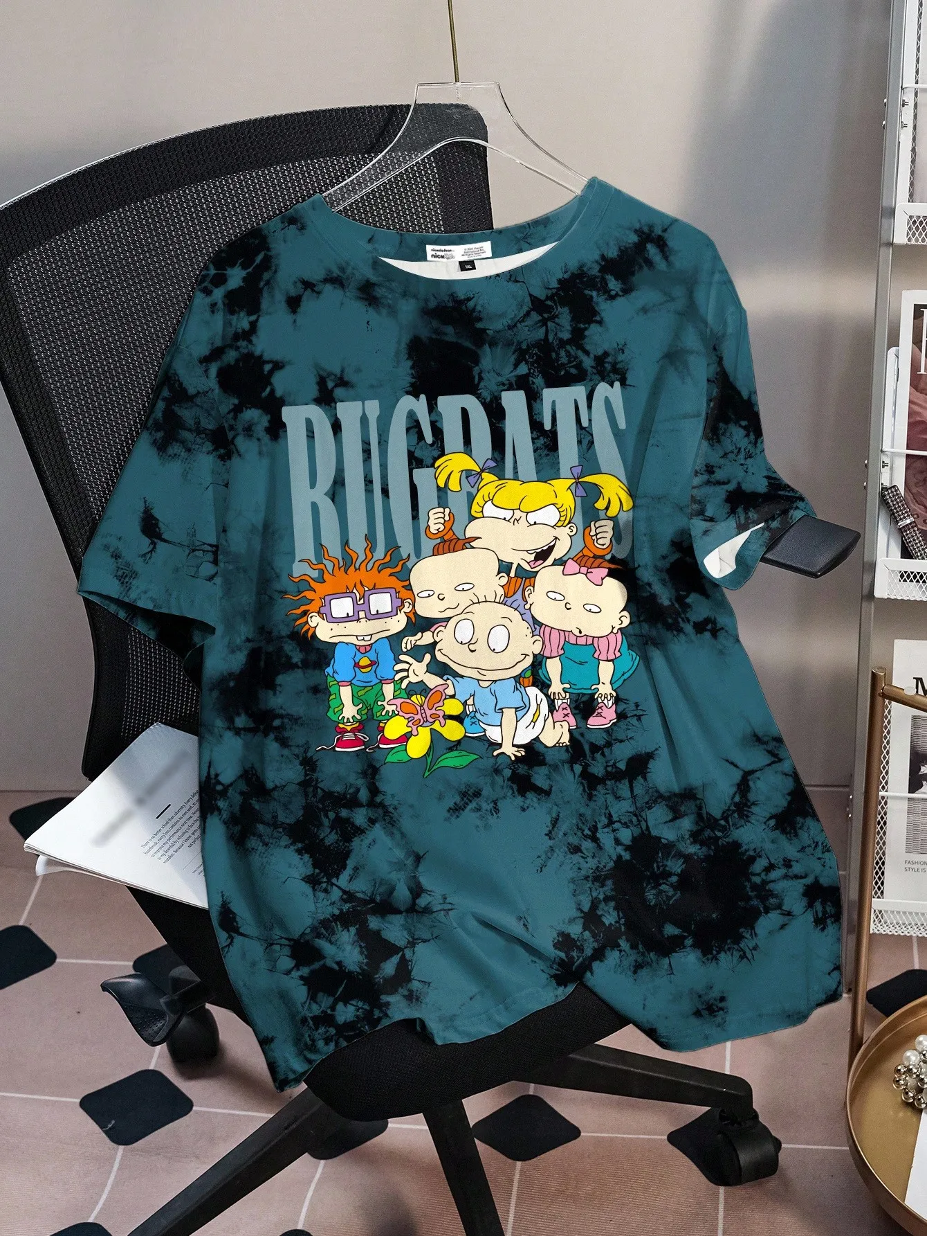 

Rugrats Tie-Dye Graphic T-Shirt for Women, Plus Size, Cartoon Print, Round Neck, Short Sleeve
