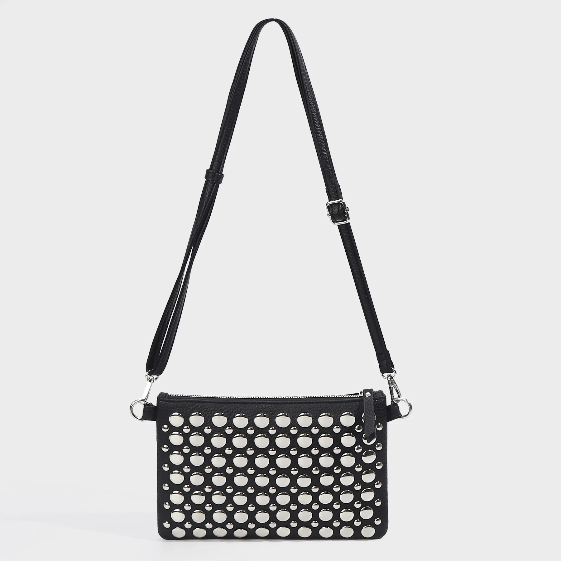 

1pc Women's Punk Style Crossbody Bag with Adjustable Strap, Studded Design, Durable, Black Handbag for Fashion & Punk Outfits