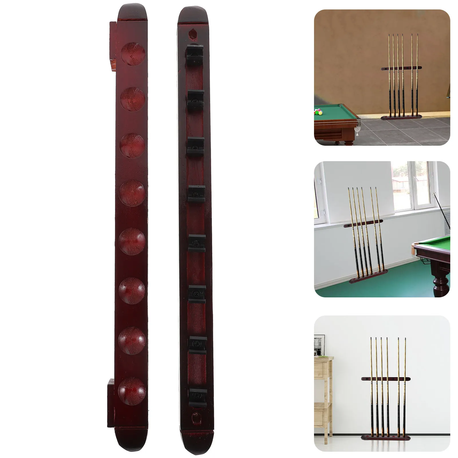 

1 Set Wall Mount Pool Cue Rack Multi-Hole Wooden Billiard Stick Holder Display Organizer For Pool Table Accessories Decorative
