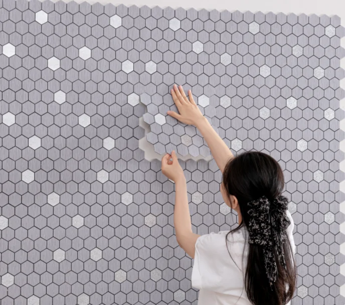 3D Stereo Polygon Mosaic Wall Panels Self-Adhesive Peel and Stick Wall Tiles Textured Wall Decor for TV Background Living