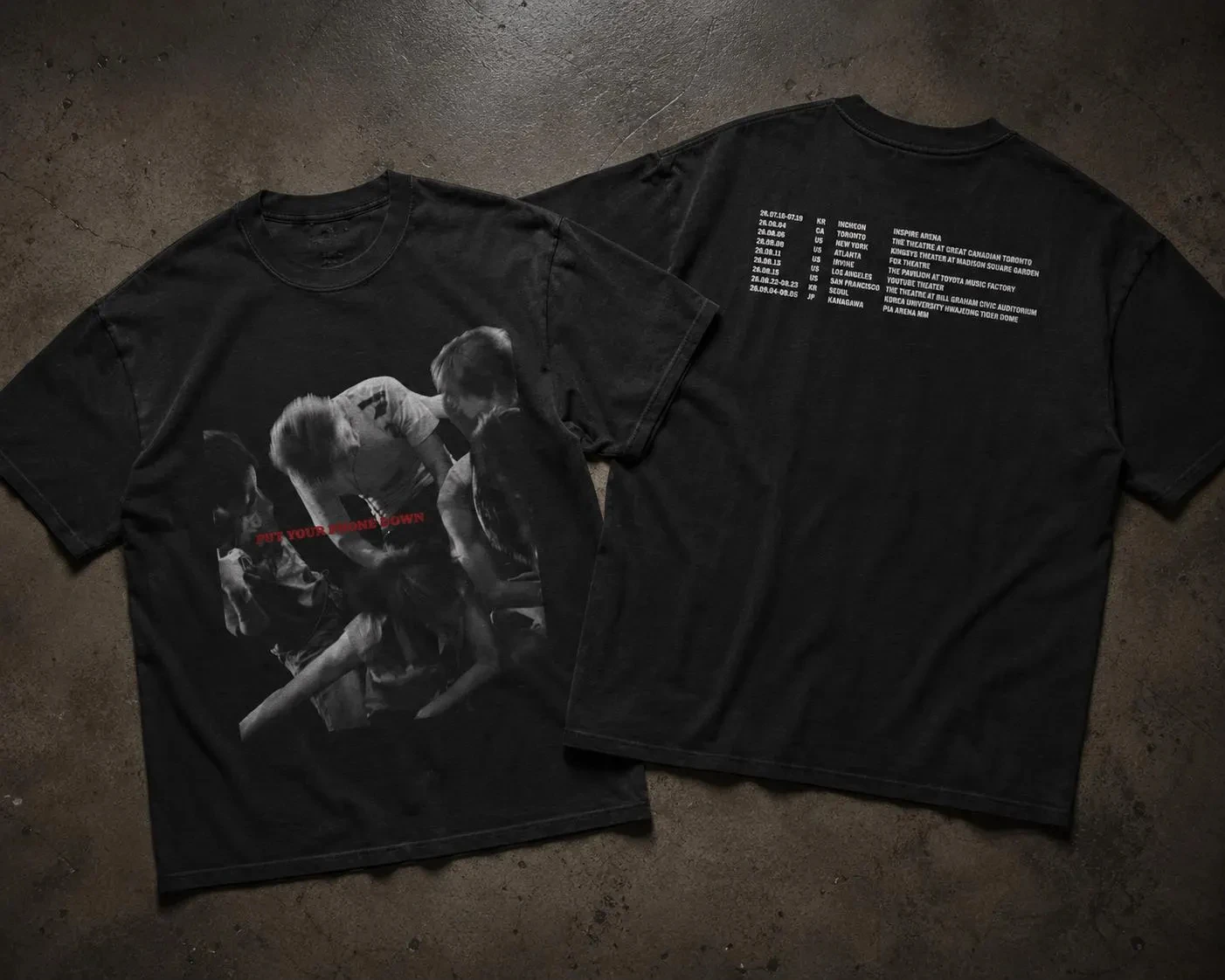 2026 Band Tour Double Sided Print Oversized T-Shirt Unisex Black Tee Front Vintage Band Photo With Red Slogan Back World Tour