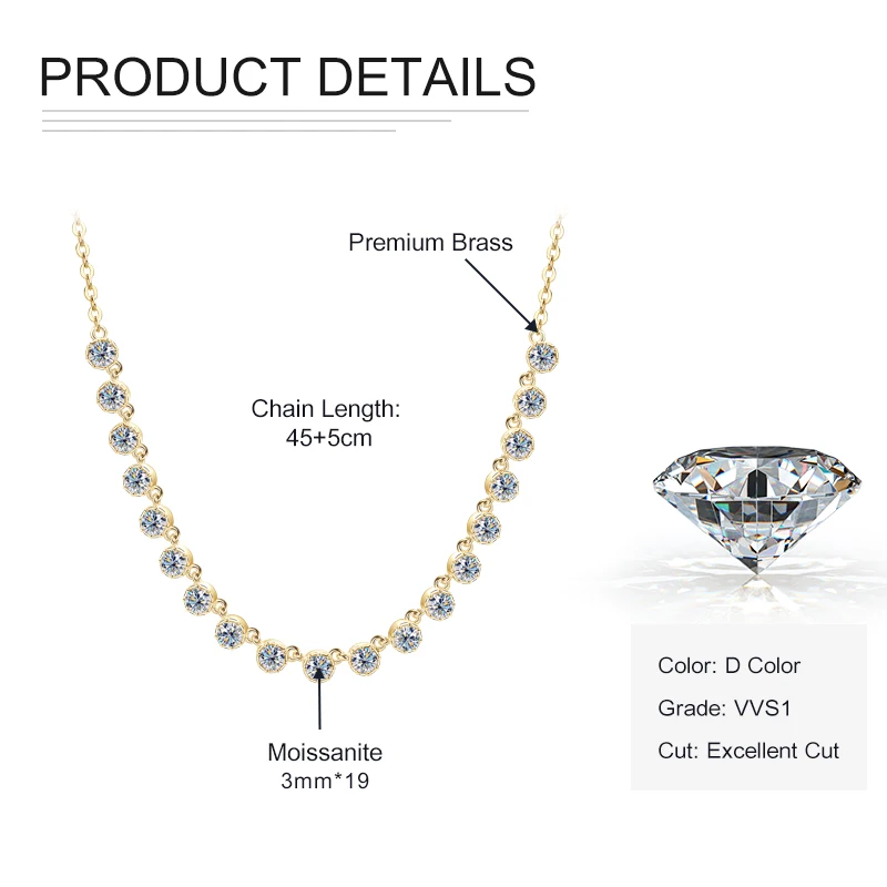 Rrjzz Vollständige 3mm D-Farbe VVS1 Rundschliff Moissanit Bubble Halskette GRA Laborgezüchteter Diamant 14k Vergoldete Damen Halskette Schmuck – Detail 1