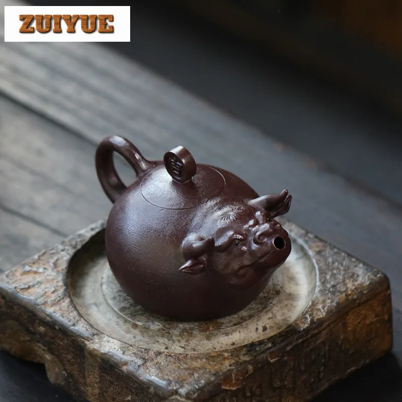 260ml High-end Yixing Purple Clay Teapots Artists Handmade The Cow Pot Raw Ore Purple Mud Kettle Zisha Tea Set Tea Services Gift