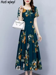 2024 Floral Chiffon Casual Boho Beach Holiday Sundress Women Elegant Bodycon Party Long Dress Summer Vintage Prom Evening Dress
