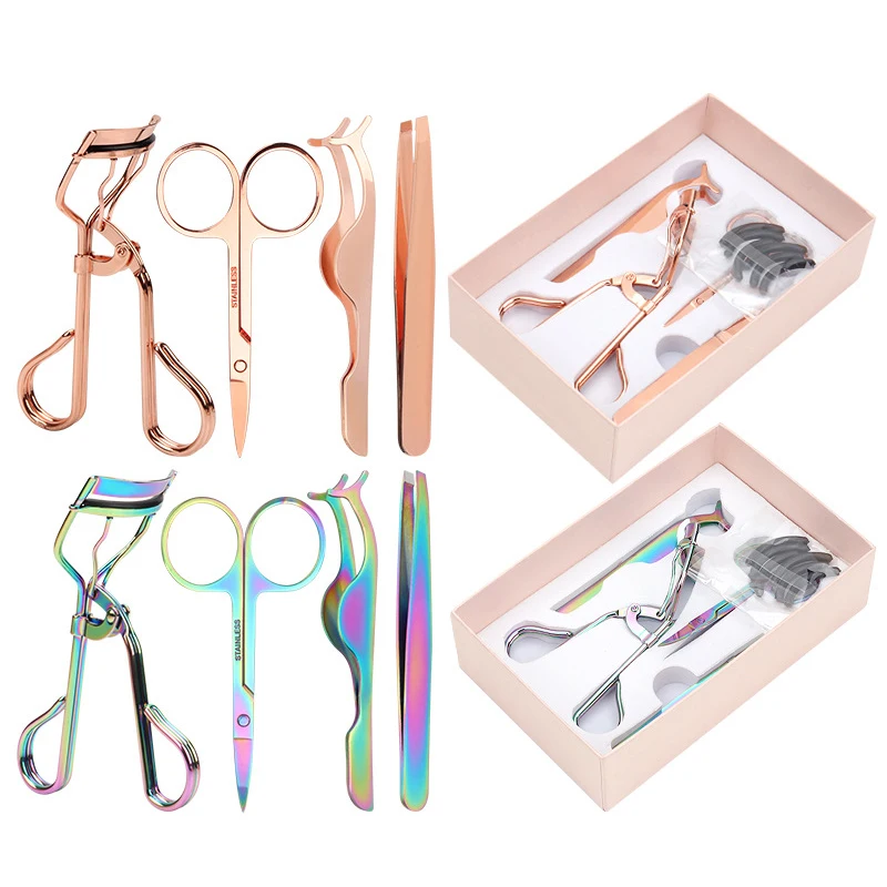 

4Pcs Set Auxiliary False Eyelashes Curler Stainless Steel Tweezer Clip Makeup Professional Grafting Eyelash Eyebrow Trimmer Tool