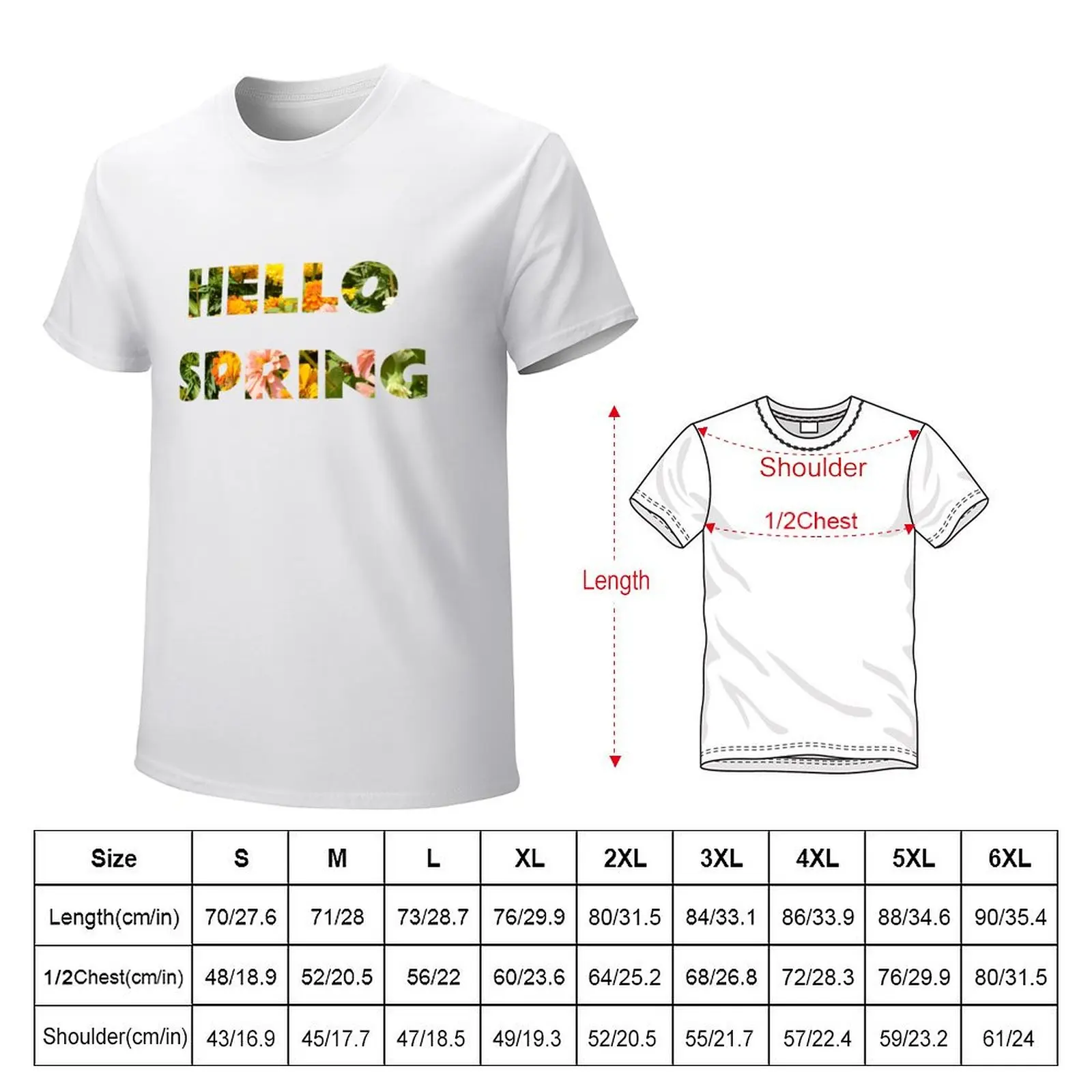 Hello Spring green design with image inside text. T-Shirt boys whites tees kawaii clothes men workout shirt