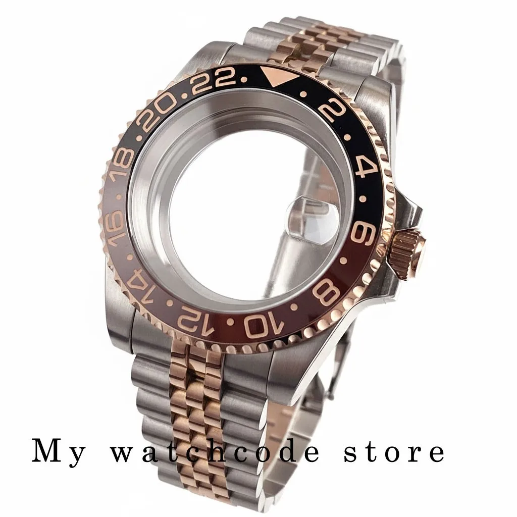 40mm Rootbeer Ceramic Bezel Sapphire Glass Watch Case Fit NH35 NH36 2824 Two Tone Case Case Replacement view 4