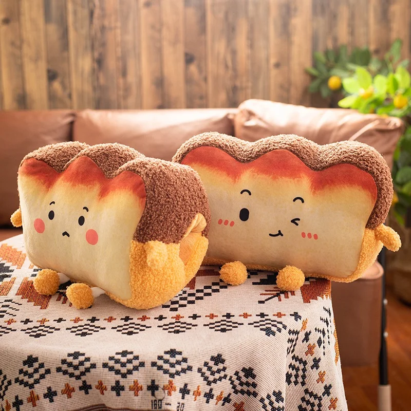 

35x25cm Toast Bread Pillow Hands Warmer Winter Warm Plushie Emotion Face Human Figured Soft Cushion Decor Friend Gift