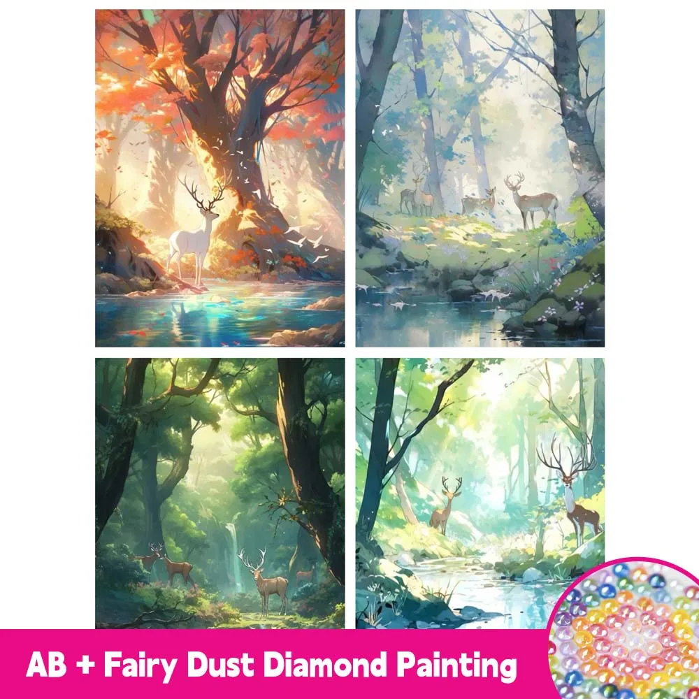 

AB Fairy Dust Diamond Painting Deer In The Woods Landscape Animal Full Drill Embroidery Cross Stitch Mosaic Art Home Decoration