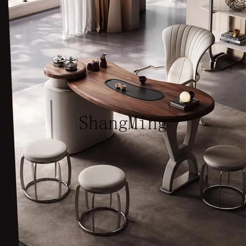 

FG Simple Black Walnut Tea Table Premium Light Luxury Living Room Integrated Tea Table and Chair Combination