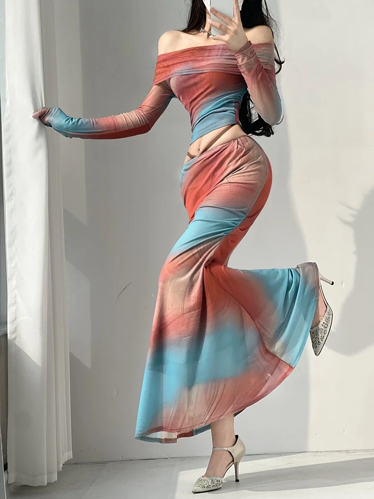 Sexy adient Dyed ter Top And Fi Tail  Skirt Set Alluring Women's Faion Ensemble for Young Adults Spring 2025