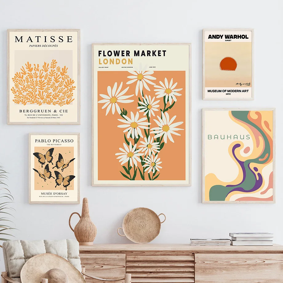 Matthias Bauhaus Picasso Wall Art Abstract Flower Leaf Butterfly Canvas Painting Nordic Poster Print Pictures Living Room Decor