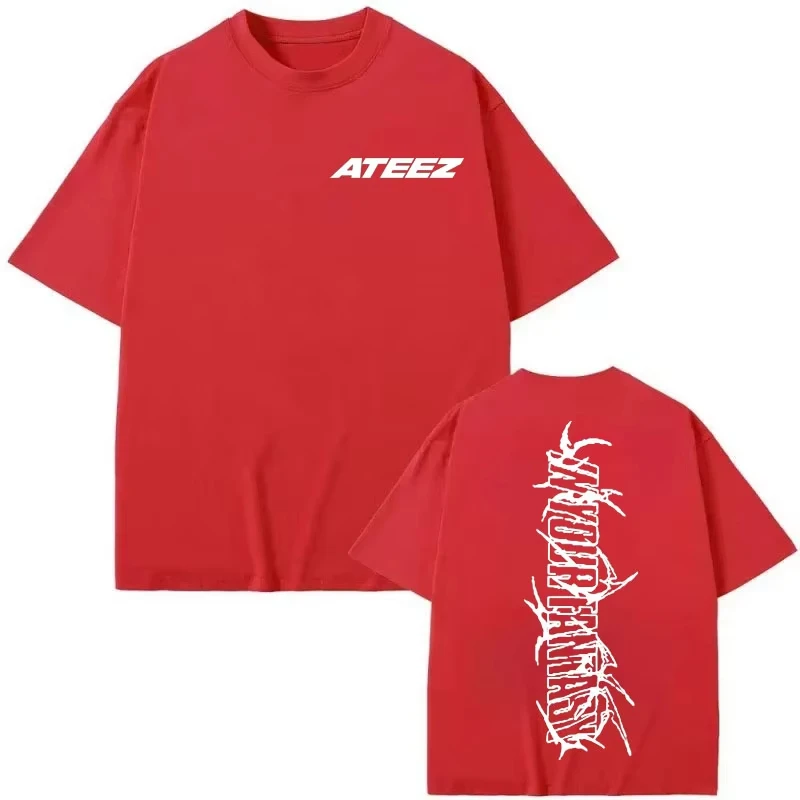ATEEZ 2025 جولة حول العالم في الخيال الخاص بك تي شيرت مطبوع الهيب هوب خمر تي شيرتات قصيرة الاكمام الرجال النساء موضة عادية فضفاض تي شيرت