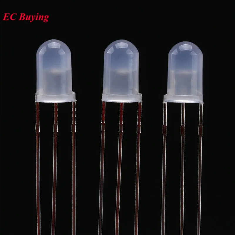 100Pcs/10pc 5mm F5 Fog LED Diode Bi-Color Diffused Red Green Common Cathode/Anode Round Light Emitting Diodes Indicator Lamp DIP
