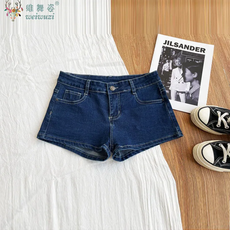 Retro Low Waist Zipper Denim Shorts Women's Slim Elastic Spicy Girls Leisure Streetwear Harajuku Y2K Hip Hop Fashion Hot Pants view 6