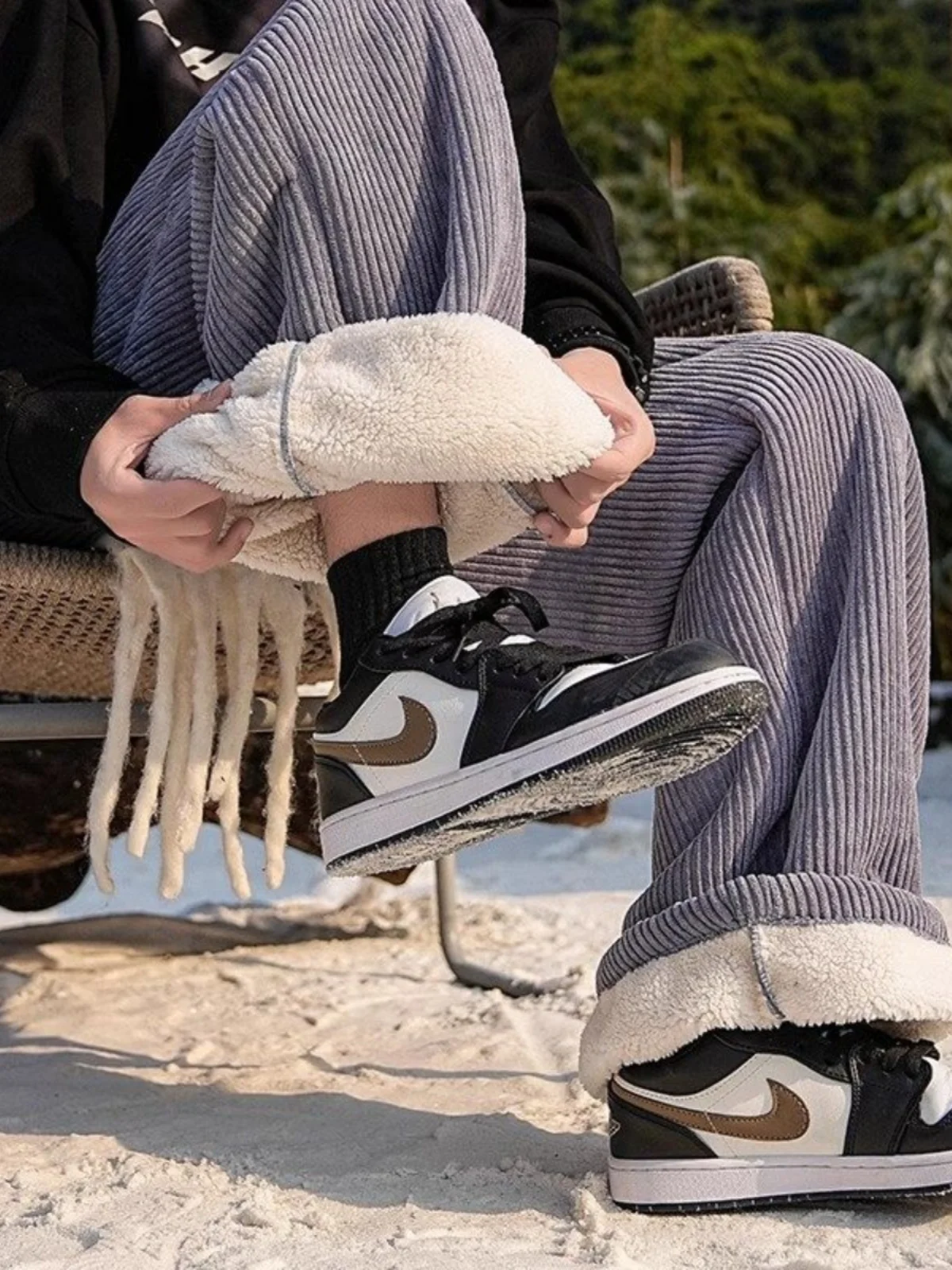 

Lamb Velvet Fce Lined Thiened Winter Thermal Cotton Pants Men's Casual Trousers Anti-cold Warm Straight Leg Corduroy