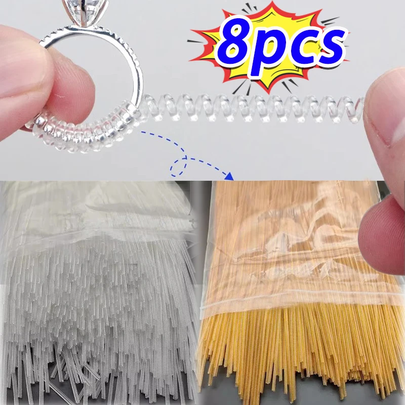

8pcs/Set Ring Size Reducer Tools Spiral Spring Based Rings Adjust Invisible Transparent Tightener Resizing Tool Jewelry Guard