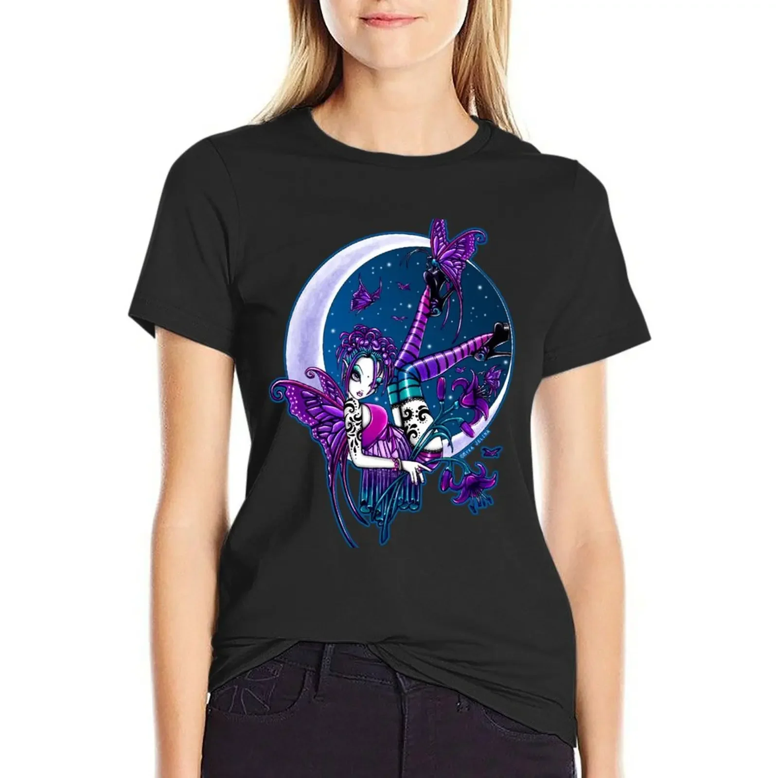 

Paige Crescent Moon Stary Night Butterfly Celestial Fairy T-Shirt customs design your own blacks Woman fashion