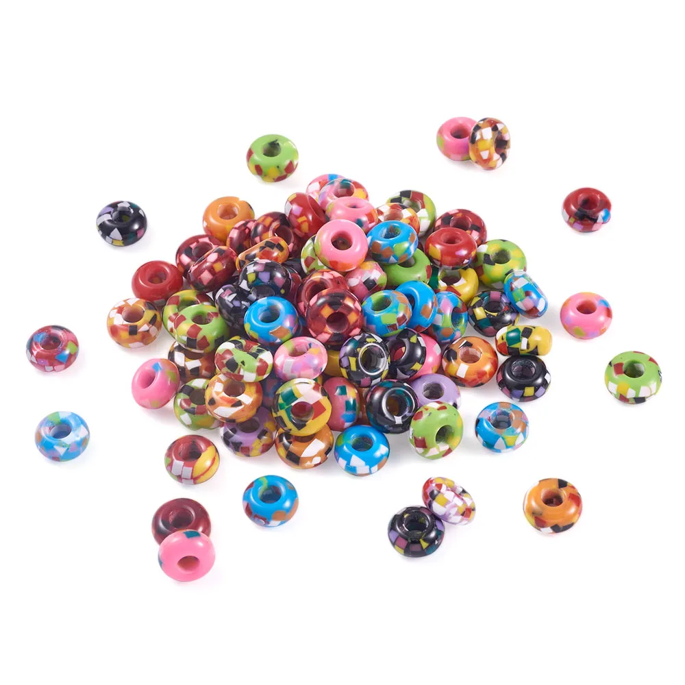 

100Pcs Resin Large Hole Beads Colorful Rondelle European Craft Bead for DIY Necklaces Bracelets Jewelry Making 14x7.5~8mm