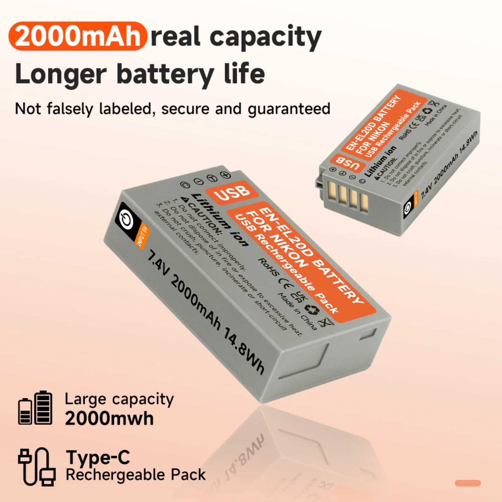 니콘 쿨픽스 P1000 P950 1 J1 J2 J3 1 S1 1 V3 AW1 DL24-500 카메라용 PALO EN-EL20 EN EL20 EN-EL20A USB 충전 배터리