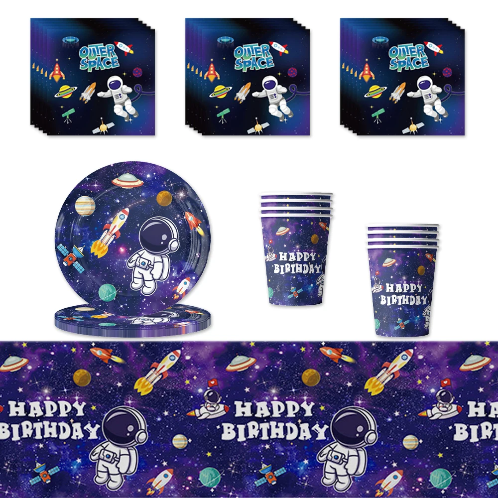 61pcs/lot Space Astronaut Birthday Party Kids Girl Favor Rocket Galaxy Cup Plate Napkins Decoration Tablecloth Supplies