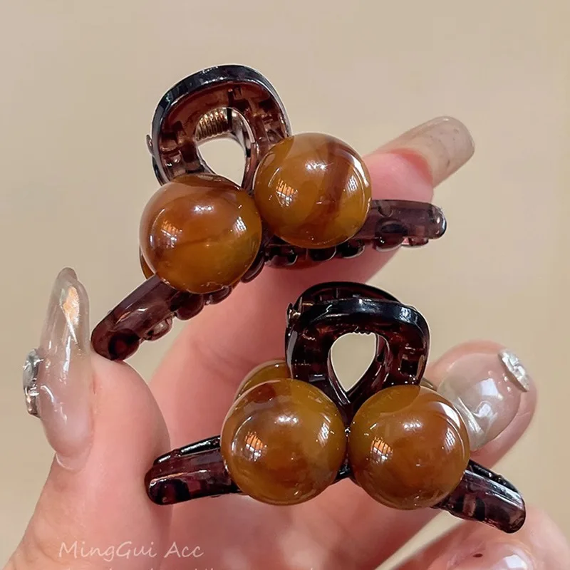 Coffee Pearl Grab Clip Female Half Tie Hairpin Broken Hair Bangs Clip Hair Accessories on the Side of the Forehead