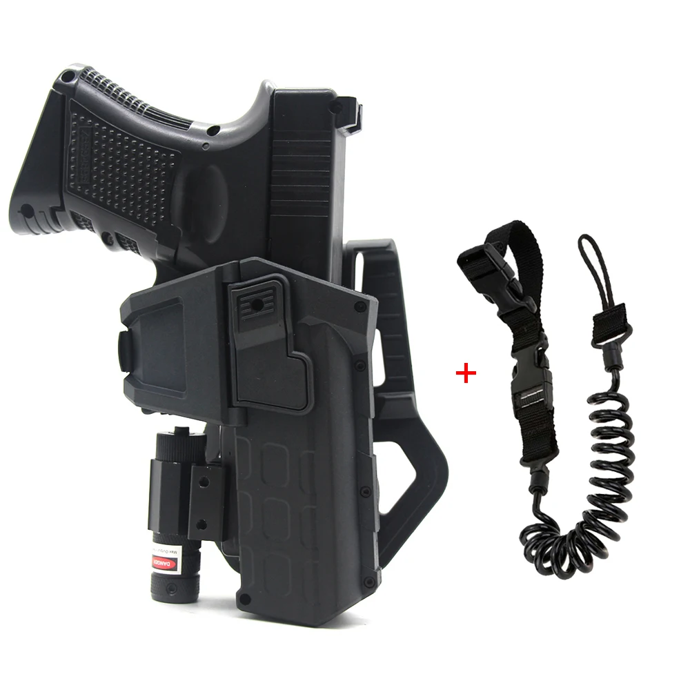 Tactical Movable Gun Holster with Spring Lanyard for GL 17 18 22 26 Pistols Waist Holster with Flashlight or Laser Mounted