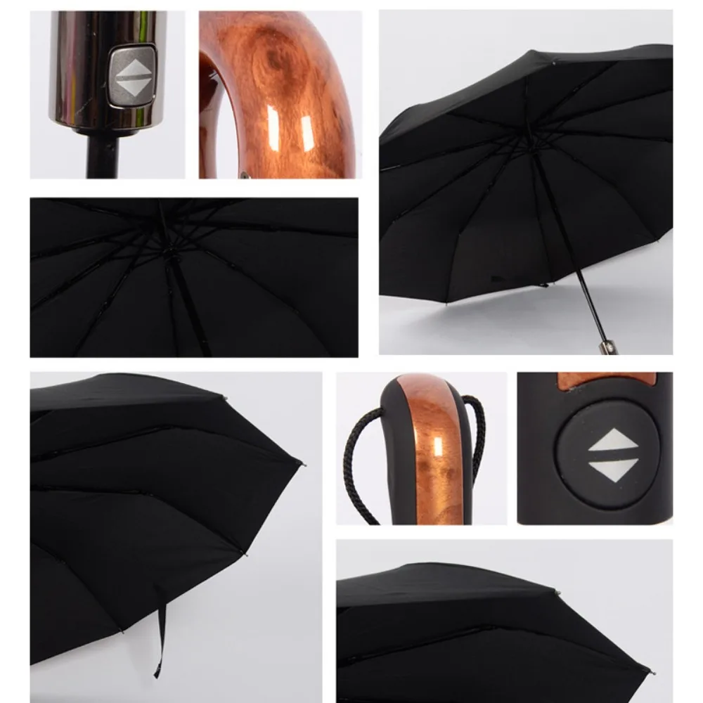 Classic English Style Umbrella Men Automatic 10Ribs Strong WindResistant 3 Folding Umbrella Rain Business Male Quality Parasol