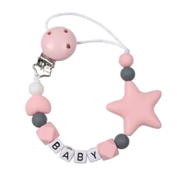 JOStar-Attache-tétine en silicone avec nom personnalisé pour bébé, clips de sucette, supports pour ples continents, perles de dentition en forme de cœur, cadeau de fête préChristophe