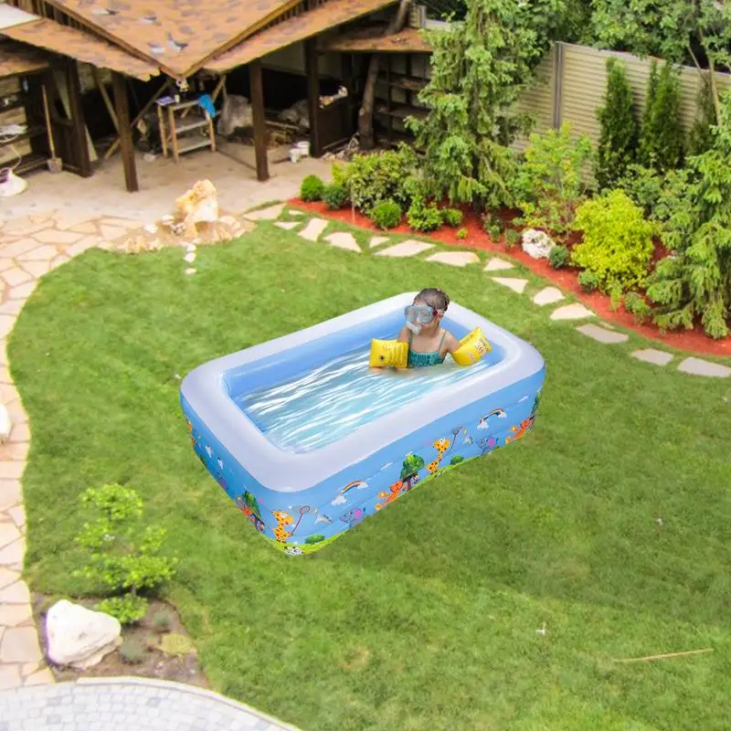 Kids Backyard Garden Inflatable Pool Outdoor Indoor Summer Foldable Square Blow up Pool Space-Saving Swimming Pool for Baby