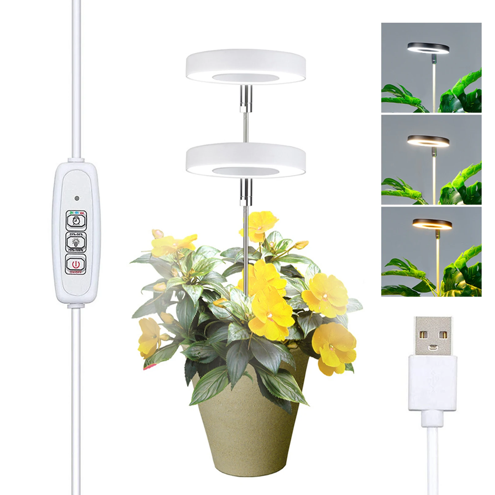 2pcs For Indoor Plant Switch Control LED Grow Light FullWide Range Home Professional 3 Modes USB Powered Dimmable