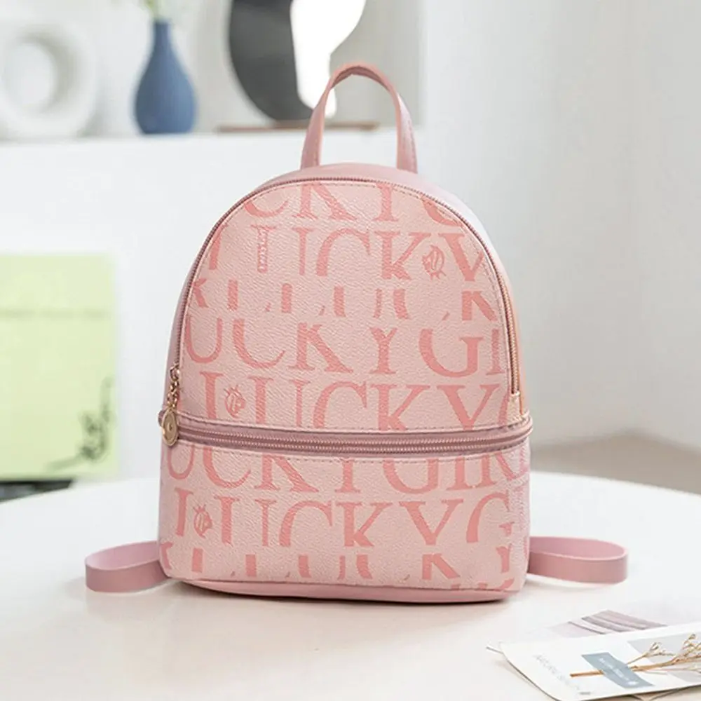 Ransel kecil kulit PU model Korea, tas selempang wanita, tas punggung multifungsi, motif huruf, ransel kecil kulit PU model Korea