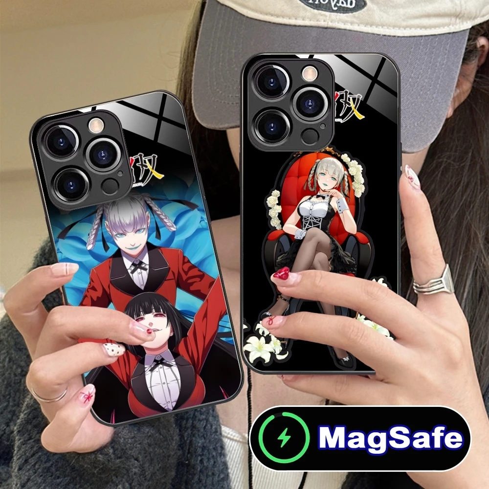 Kakegurui Kirari Anime Mobile Cell Phone Case for iPhone 16 15 14 13 12 11 Pro Max Plus Mini MagSafe Wireless Charging Glass