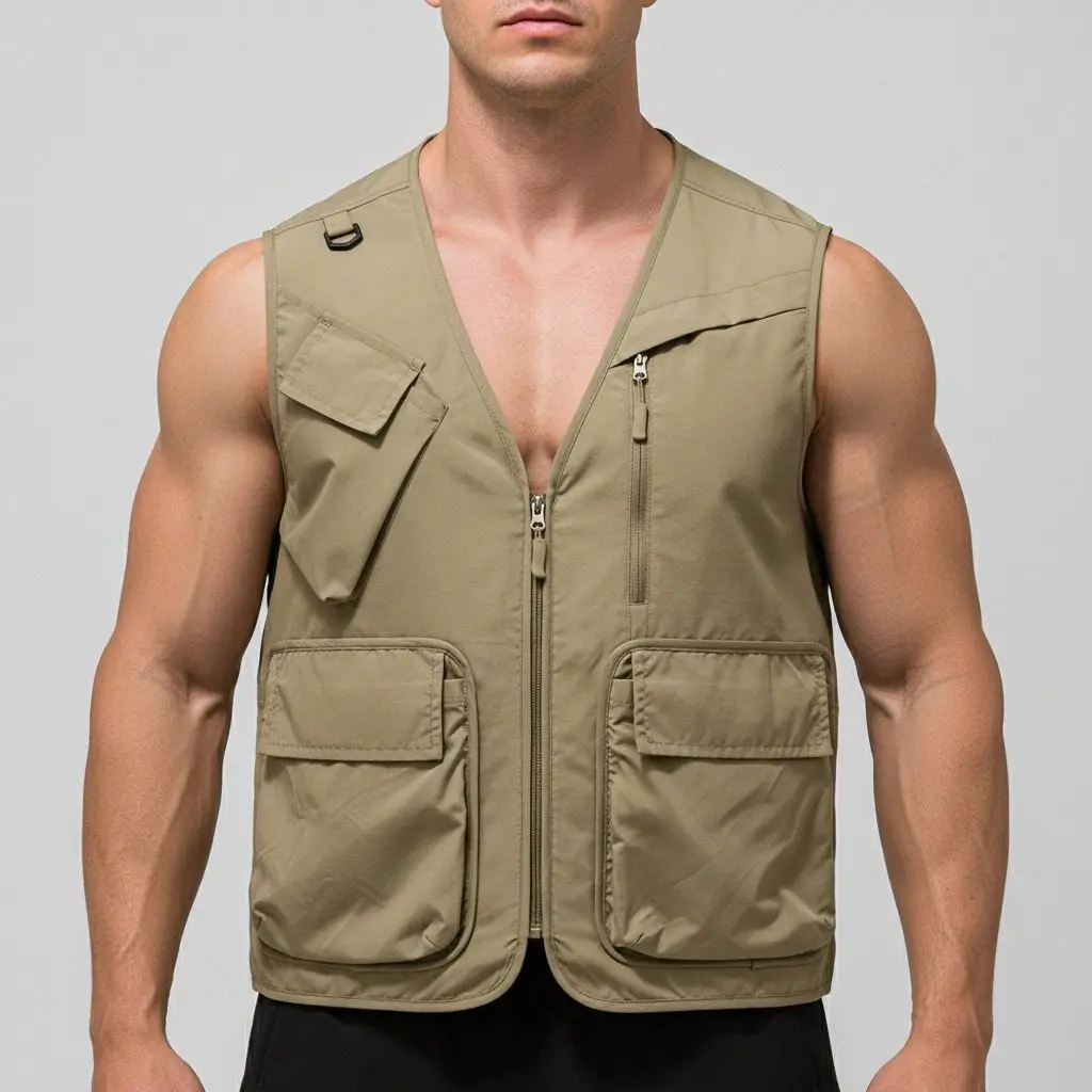

Мужской жилет без рукавов больших размеров, дышащий жилет для отдыха, кемпинга, рыбалки, 2026, мужская сетчатая легкая куртка с v-образным вырезом для отдыха