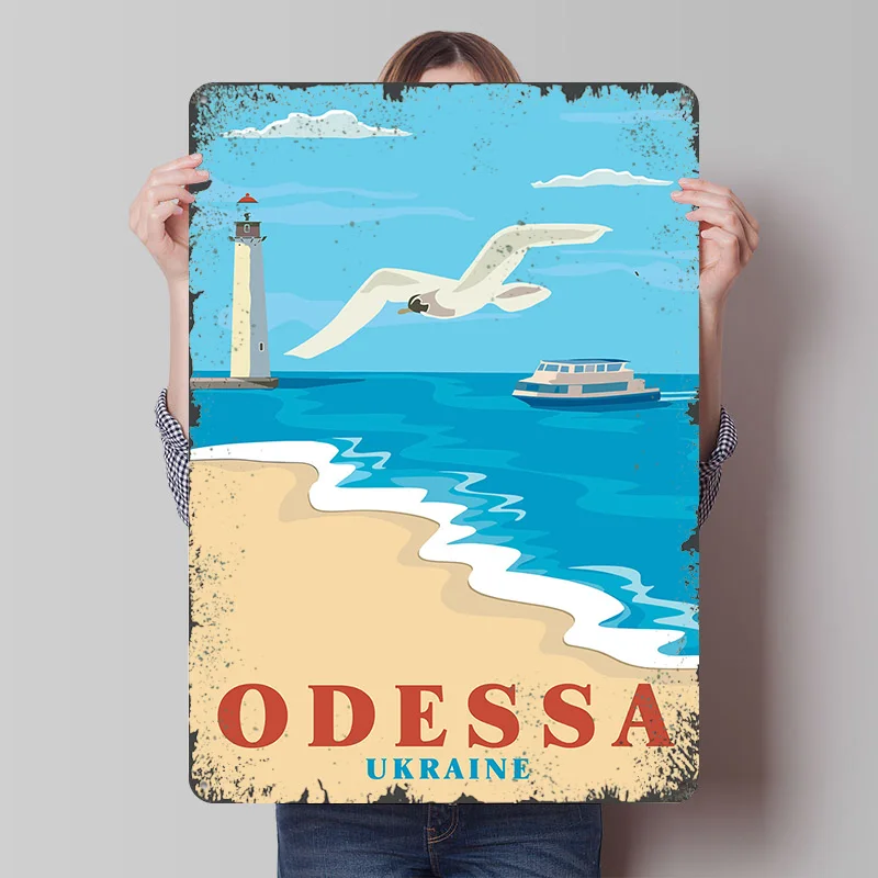 Odessa Ukraine Travel Tin Plaque Poster Customized Wall Art Retro Vintage Metal Signs for Man Cave Bedroom Decoration Room Decor