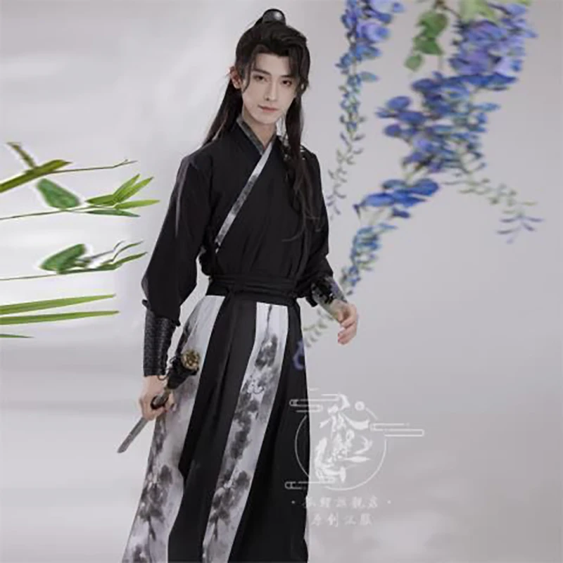 플러스 사이즈 3XL Hanfu 남자 고대 중국 Hanfu 세트 남성 코스프레 의상 여름 파티 Hanfu Black Outfit For Men Large Size 2XL XL