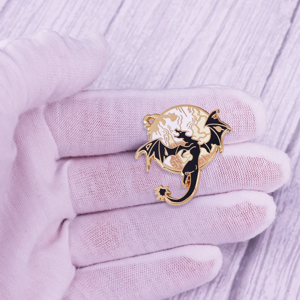Fourth Wing Enamel Dragon Bookish Gold Lapel Pins Fantasy Book Sky Dragon Metal Gothic Style Brooch