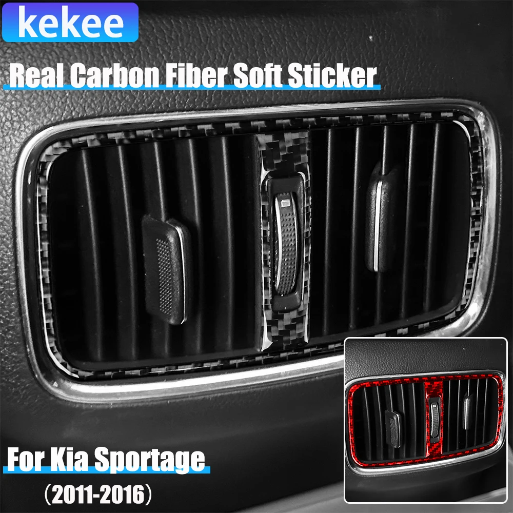 Real Carbon Fiber Car Accessories Rear Air Vent Decorative Cover Soft Sticker For Kia Sportage 2011 2012 2013 2014 2015 2016