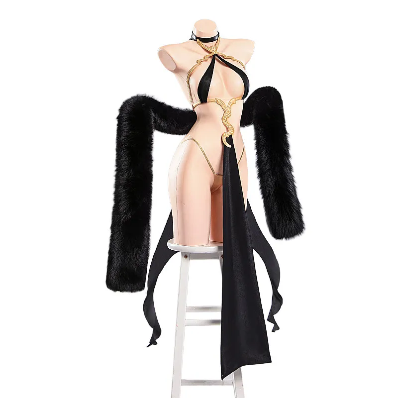 

Lume Doujin Cosplay Costume Bikini Bodysuit with Black Fur Shawl Set for Photoshoots