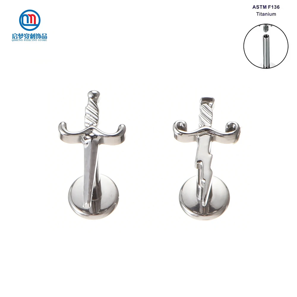 QM ASTM F136 Titanium Internally Threade Sword Internally Threaded Labret Helix Cartilage Tragus Body Piercing Jewelry ASTM F136