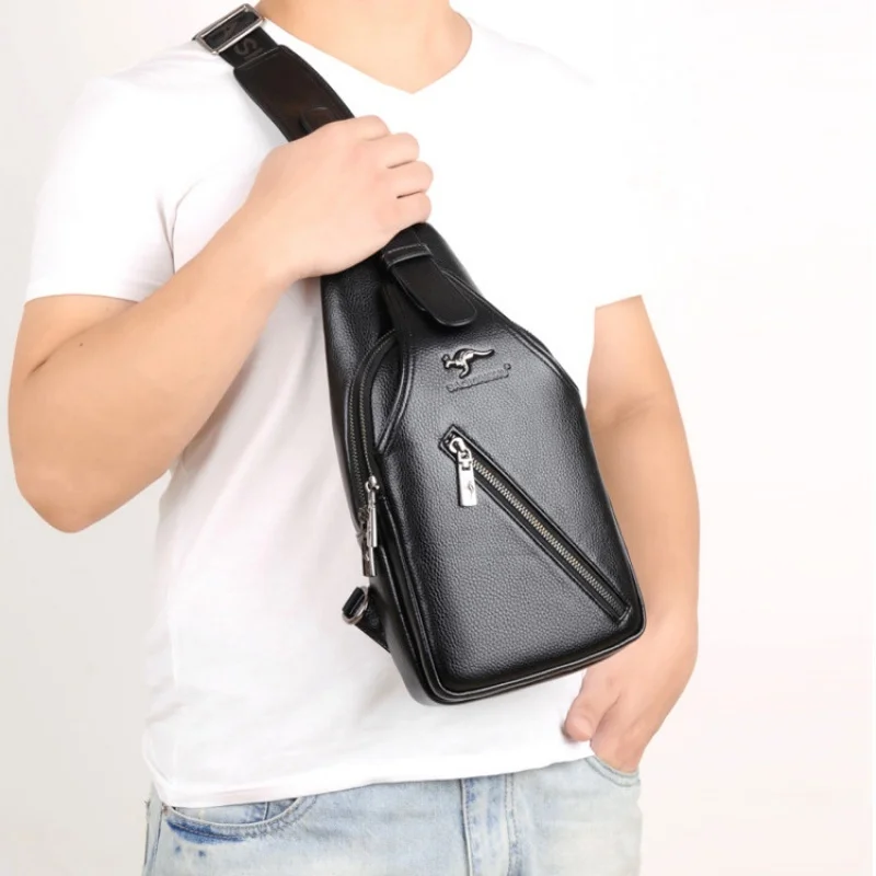 Bolso de pecho de cuero Vintage para hombre, bandolera informal para exteriores, gran capacidad, moda de negocios