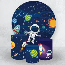 Spaceman Round Backdrop Circle Banner,Space Cylinder Plinth Covers,Baby Shower Party Supplies, Birthday Background Decoration