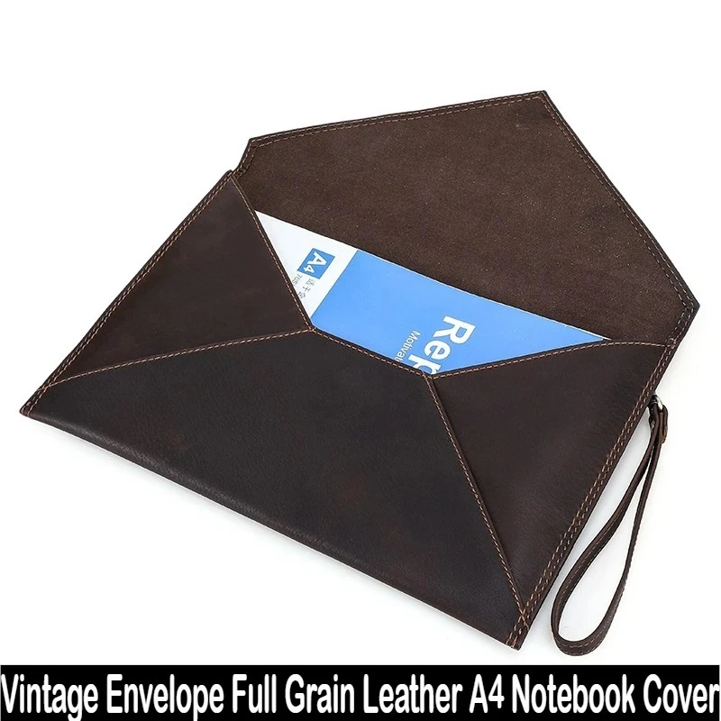 Vintage Style Full Grain Leather A4 Notebook Cover Envelope Form Magnetic Office Handheld Wrap Stationery School Supplies