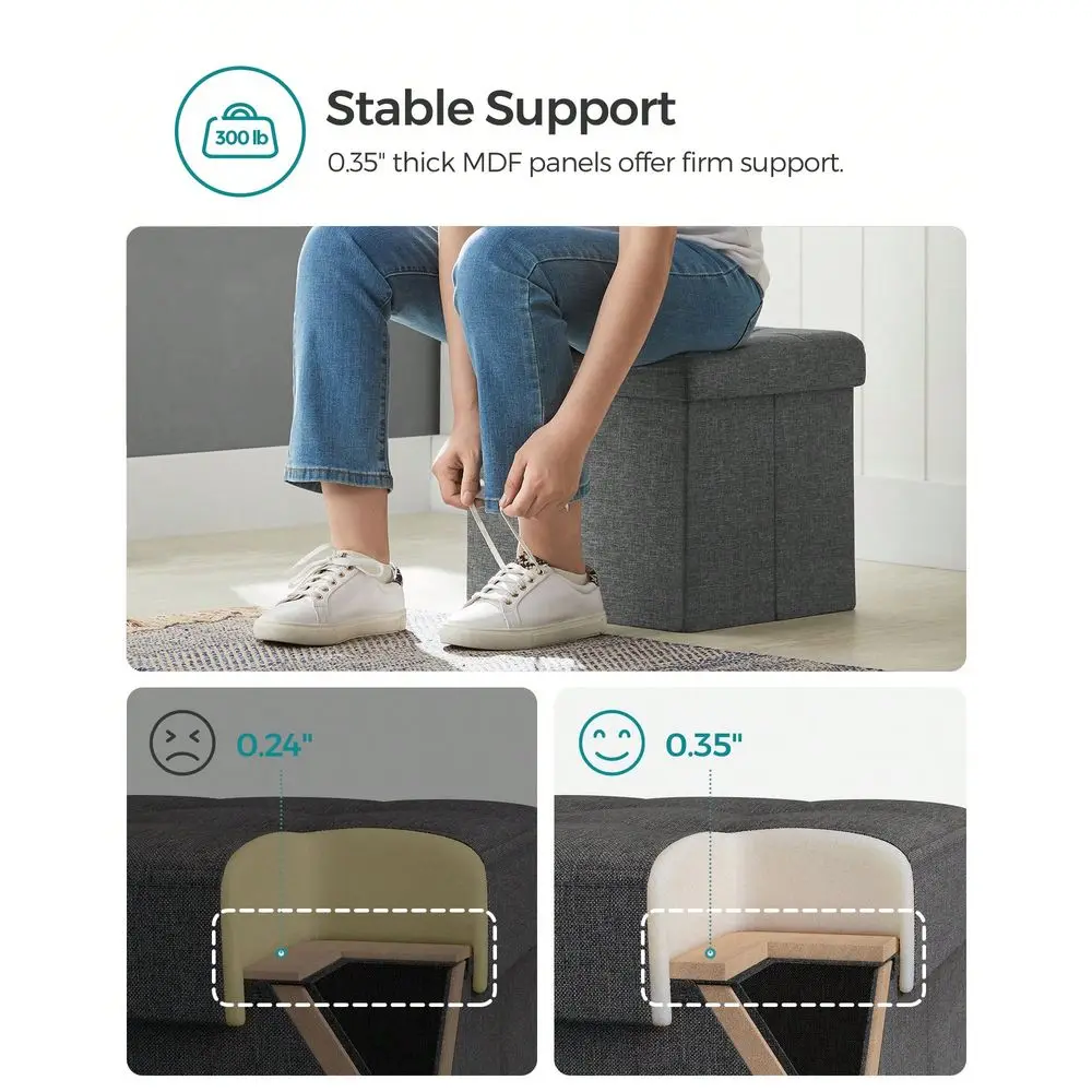 15 Inches Folding Storage Ottoman Bench, Storage Chest, Foot Rest Stool, Bedroom Bench With Storage, Holds  To 660 Lb Back To