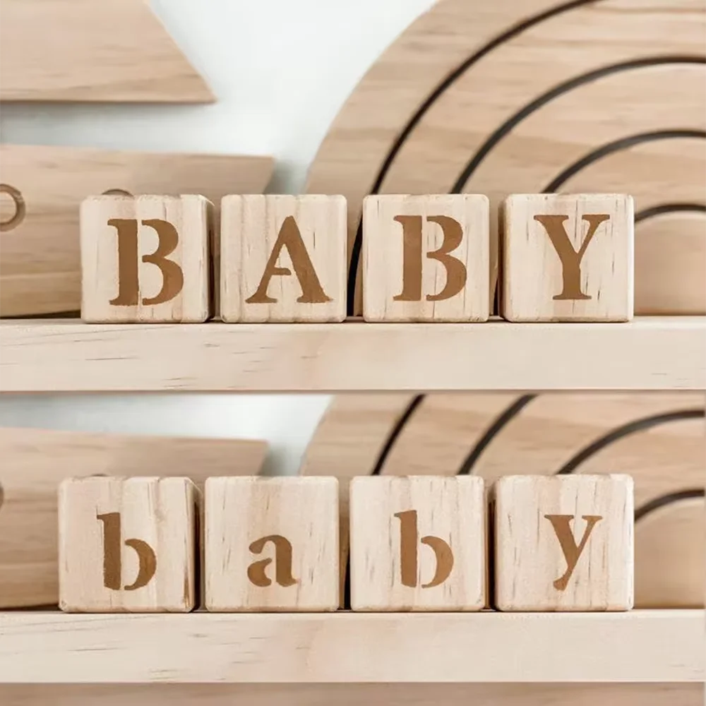 Holzklötze, Alphabet, Babyblöcke, Geburtstagsfeier, Willkommen, Babyparty, Kinderparty, Zimmer, Kinderzimmer, Dekoration, Neugeborene, Foto-Requisiten, Geschenk