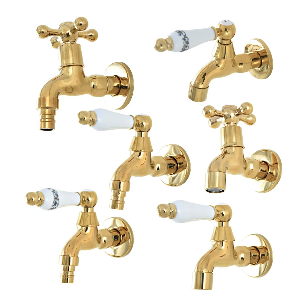 

Gold Color Brass Wall Mount Bathroom Mop Pool Faucet /Garden Water Tap / Laundry Sink Water Taps / Washing Machine Tap mzh309