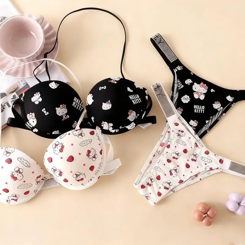 Hot Y2K Hello Kitty 2Pcs Women Underwear Set new Cartoon image Kawaii Strapless Underwear Girls Anime  Sweet Low-Waist Underwear