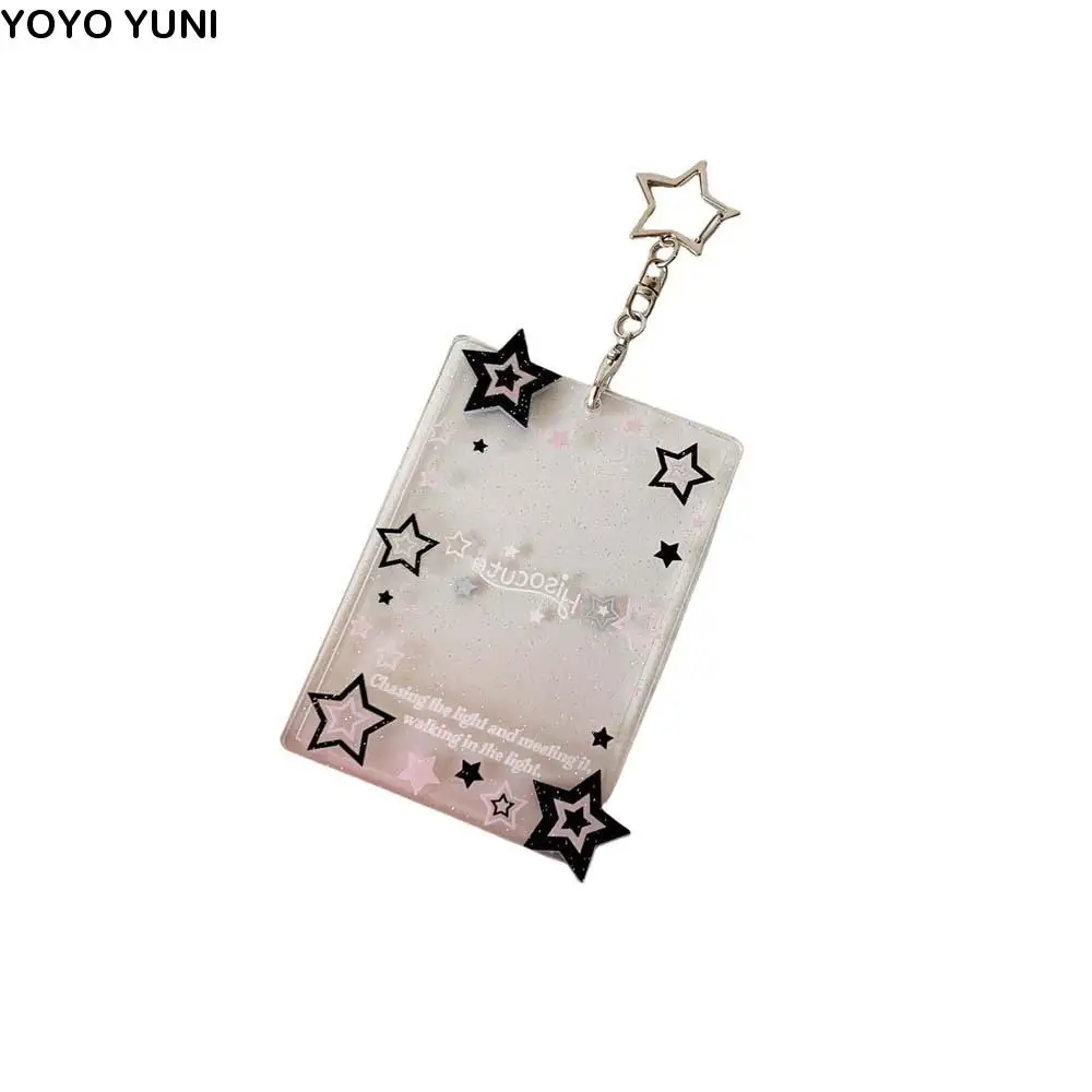 

With Keychain Korean Style Card Holder Transparent Star Polaroid Photo Student Card Cover Acrylic Card Case ID Card Holders